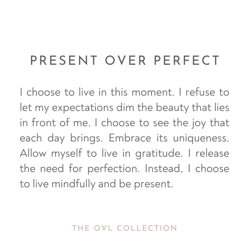 Present over perfect, mindfulness jewelry, inspirational card 